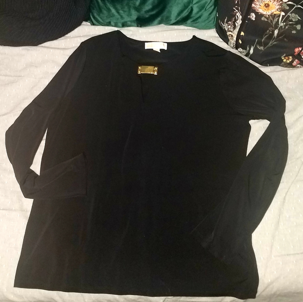 Michael Kors Gold-Tagged Black Long Sleeved Blouse L/XL